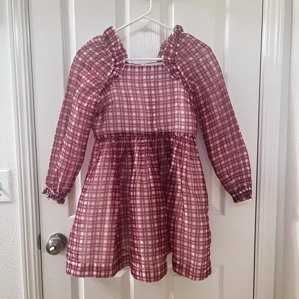 Crewcuts J.Crew Girl's Fairy-Tale Dress in Organza Plaid Ivory Vibrant Flame 12